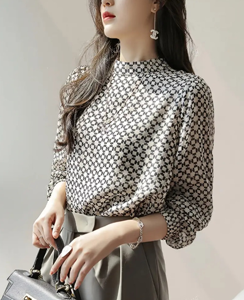 Elegant Geometric Print Chiffon Blouse