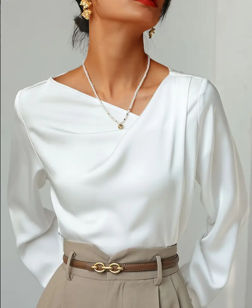 Elegant Asymmetrical V-Neck Blouse